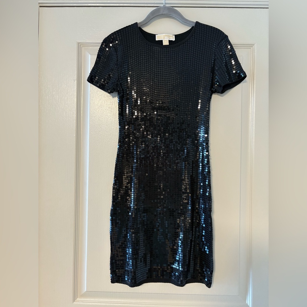 Michael Kors Black Sheath Sequin Mini Dress